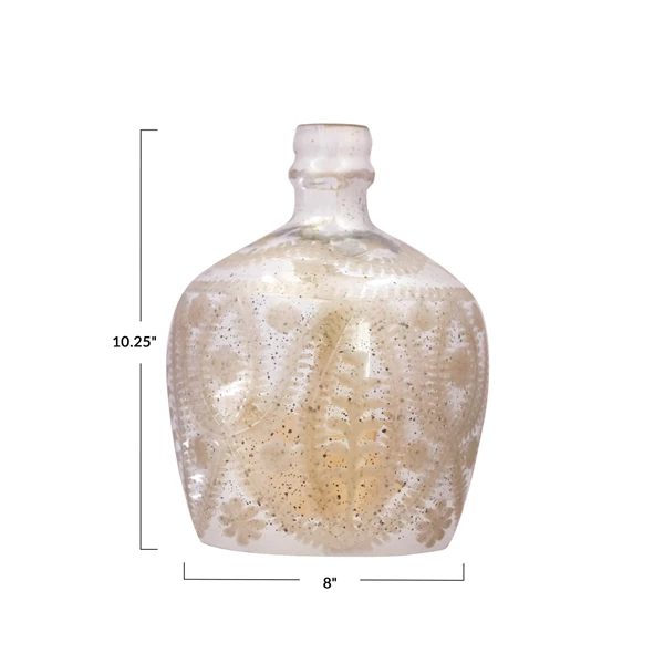 Creative Co Op Etched Mercury Glass Vase Antique Silver Finish