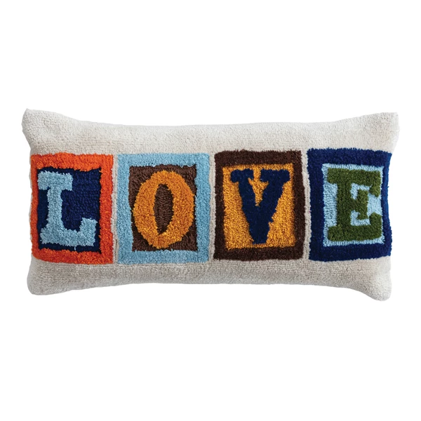 creative co op Fabric Tufted Indoor/Outdoor Lumbar Pillow "LOVE"