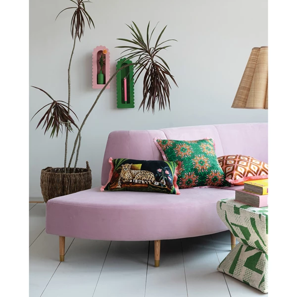 Creative Co Op Fabric Upholstered Modular Sofa With Curved Back & Wood Legs KD