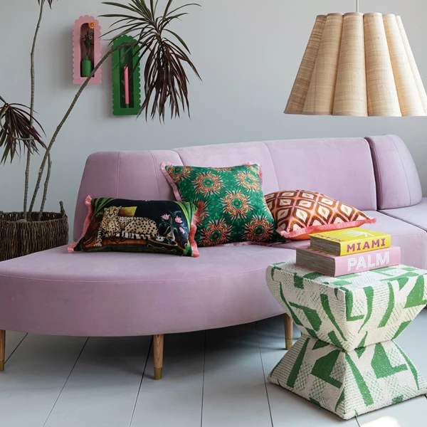 Creative Co Op Fabric Upholstered Modular Sofa With Curved Back & Wood Legs KD