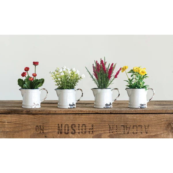 Creative Co Op Faux Flowers In Distressed Pitcher 4 Styles