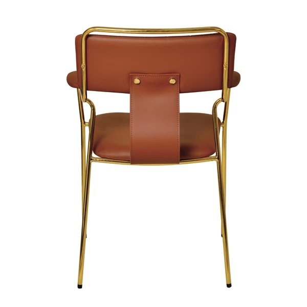 Creative Co Op Faux Leather Upholstered Dining Chair W/ Gold Electroplated Legs Brown