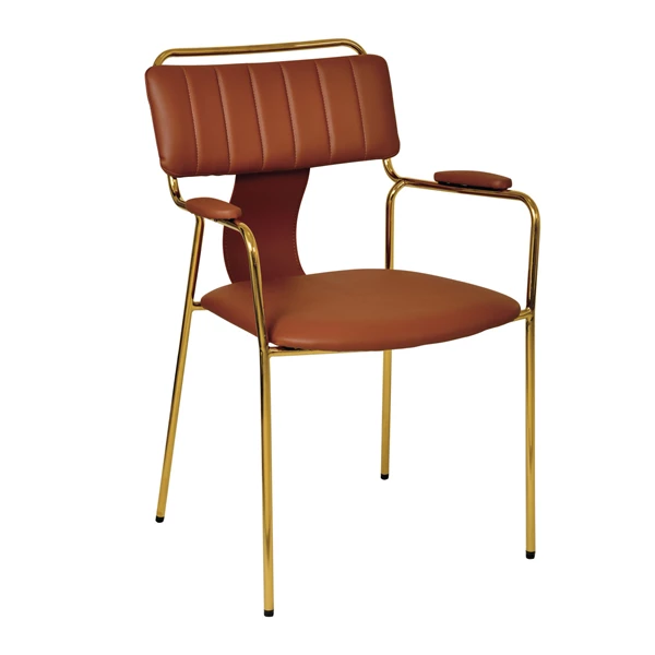 Creative Co Op Faux Leather Upholstered Dining Chair W/ Gold Electroplated Legs Brown