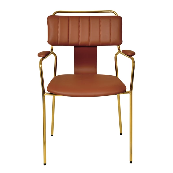 creative co op Faux Leather Upholstered Dining Chair w/ Gold Electroplated Legs Brown