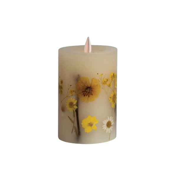 creative co op Flameless LED Pillar Candle w/ Botanicals Daisies & 6 Hour Timer Multi Color