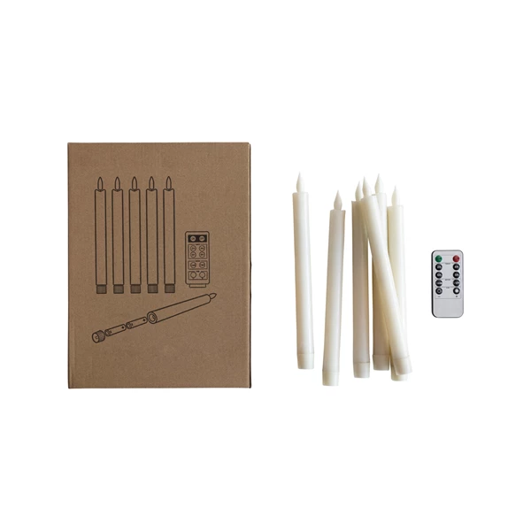 Creative Co Op Flameless LED Wax Taper Candles W/ 8 Hour Timer & Remote Boxed Set Of 6