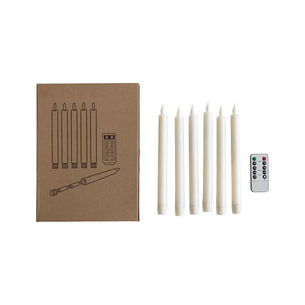 Creative Co Op Flameless LED Wax Taper Candles W/ 8 Hour Timer & Remote Boxed Set Of 6