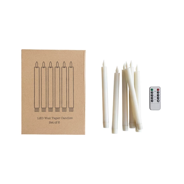 creative co op Flameless LED Wax Taper Candles w/ 8 Hour Timer & Remote Boxed Set of 6