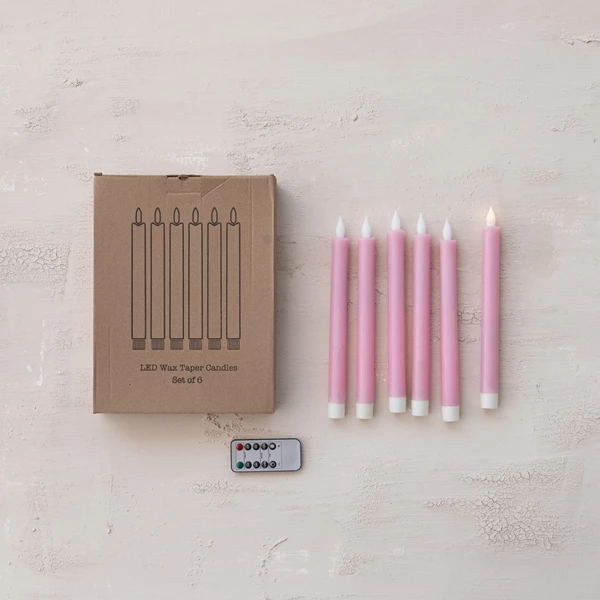 Creative Co Op Flameless LED Wax Taper Candles With Timer & Remote Set Of 6