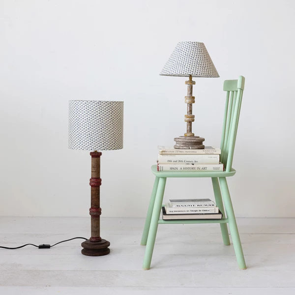 Creative Co Op Found Wood Spool Table Lamp W/ Cotton Shade & Swivel Neck (Each One Will Vary)