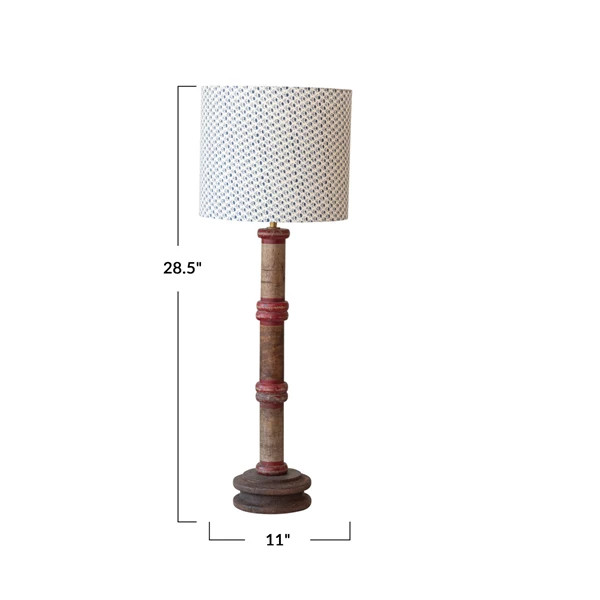 Creative Co Op Found Wood Spool Table Lamp W/ Cotton Shade & Swivel Neck (Each One Will Vary)