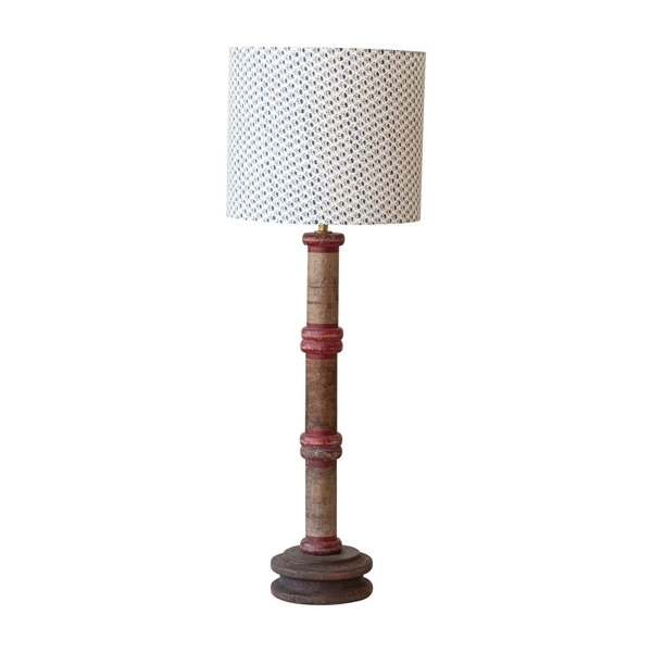 creative co op Found Wood Spool Table Lamp w/ Cotton Shade & Swivel Neck (Each One Will Vary)