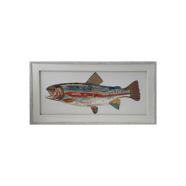 creative co op Framed Shadow Box Wall Décor with Paper Collage Fish