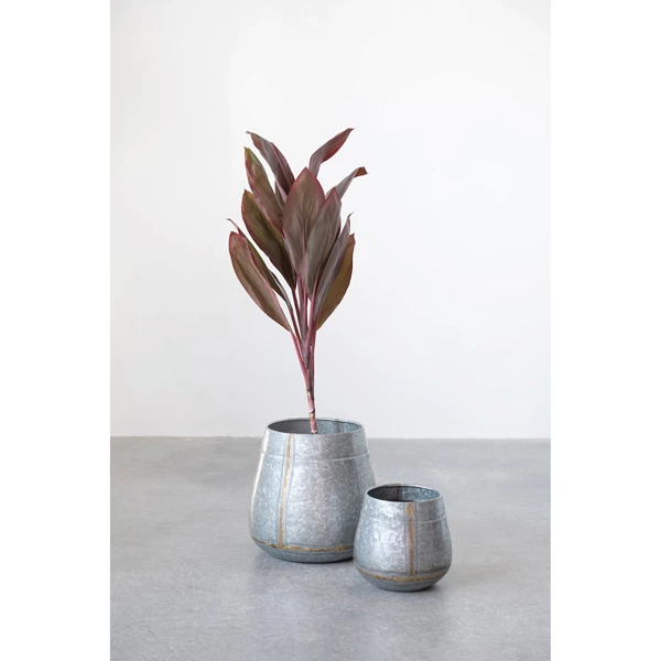 Creative Co Op Galvanized Metal Planters Antique Zinc Finish Set Of 2