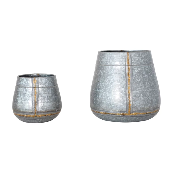 creative co op Galvanized Metal Planters Antique Zinc Finish Set of 2