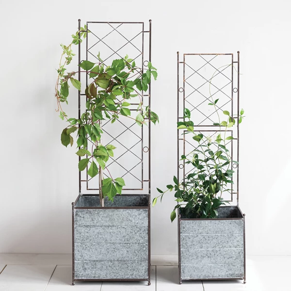 Creative Co Op Galvanized Metal Planters With Trellis Set Of 2 KD