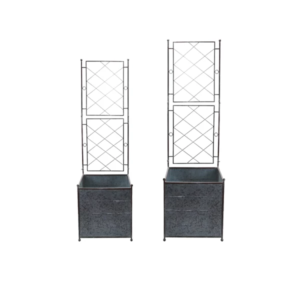 creative co op Galvanized Metal Planters with Trellis Set of 2 KD