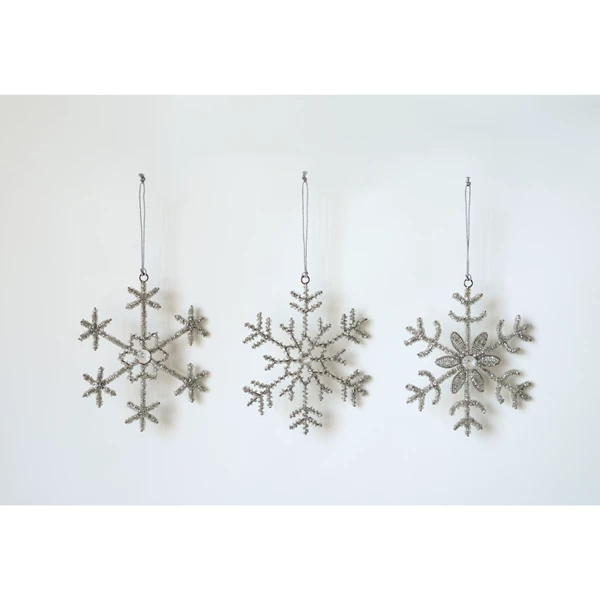 Creative Co Op Glass Bead And Jewel Snowflake Ornament 3 Styles