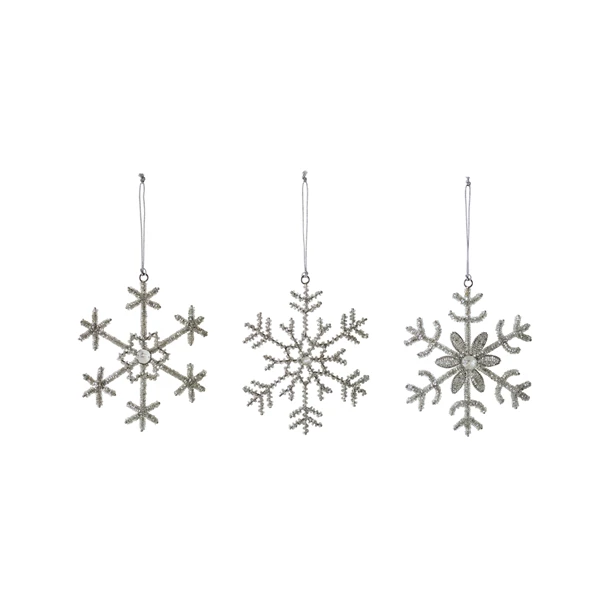 creative co op Glass Bead and Jewel Snowflake Ornament 3 Styles