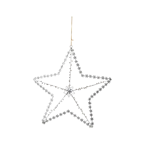 creative co op Glass Beaded Metal Star Ornament w/ Jeweled Flowers Silver Finish