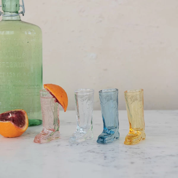 Creative Co Op Glass Cowboy Boot Shaped Mini Vase/Shot Glass 4 Colors