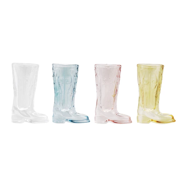 creative co op Glass Cowboy Boot Shaped Mini Vase/Shot Glass 4 Colors