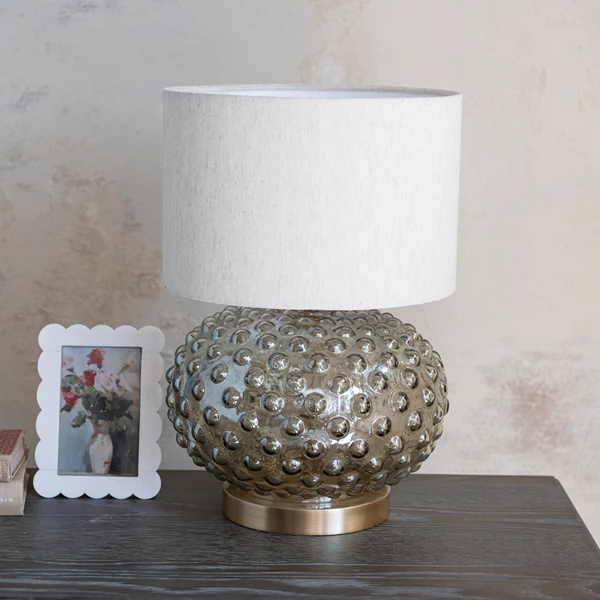 Creative Co Op Glass Hobnail Table Lamp With Cotton Shade & Inline Switch