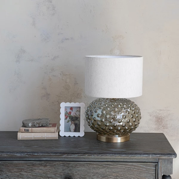 Creative Co Op Glass Hobnail Table Lamp With Cotton Shade & Inline Switch