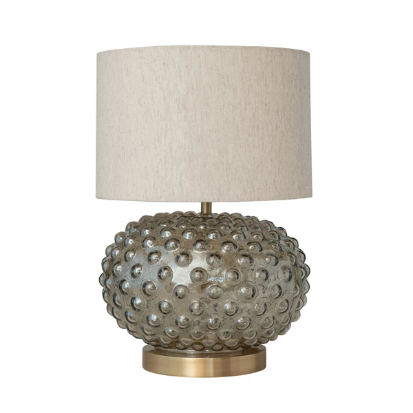 creative co op Glass Hobnail Table Lamp with Cotton Shade & Inline Switch