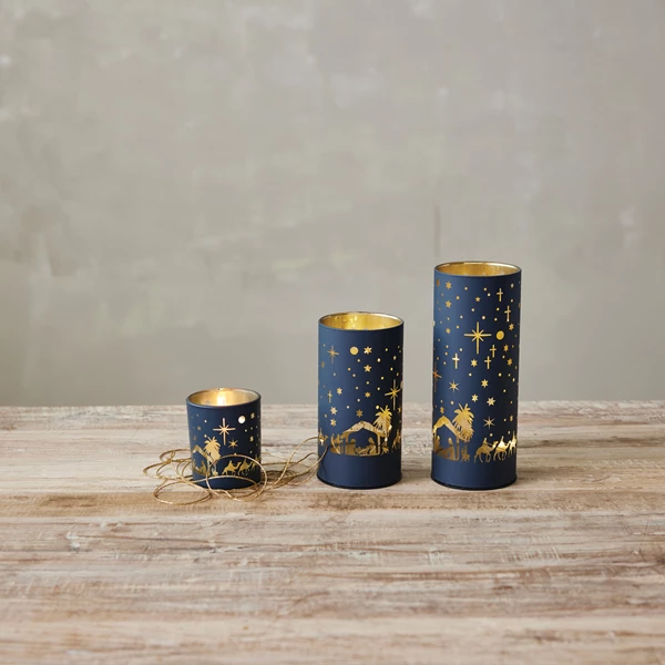 Creative Co Op Glass LED Light With Laser Etched Nativity Scene