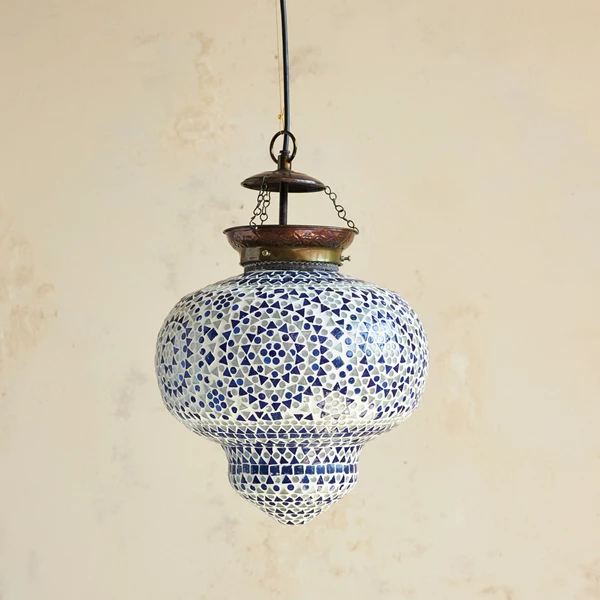 Creative Co Op Glass Mosaic & Metal Pendant Lamp 6' Cord Antique Brass Finish