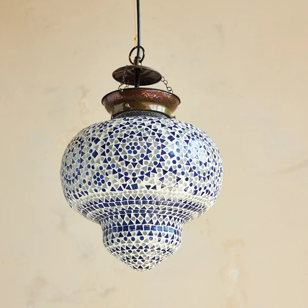 Creative Co Op Glass Mosaic & Metal Pendant Lamp 6' Cord Antique Brass Finish