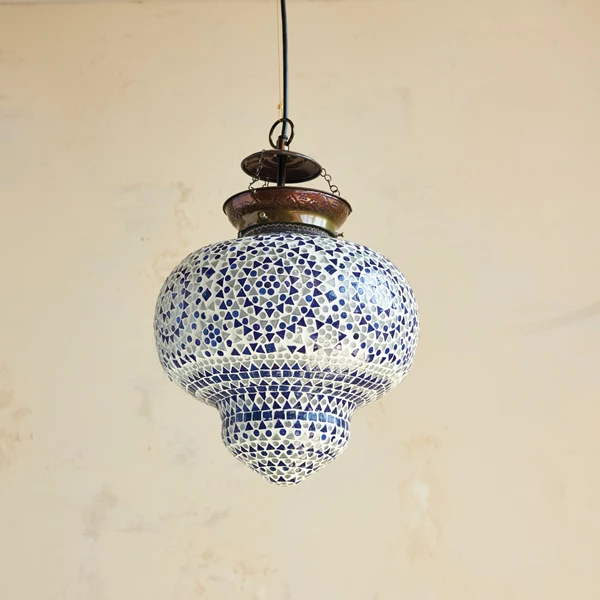 Creative Co Op Glass Mosaic & Metal Pendant Lamp 6' Cord Antique Brass Finish