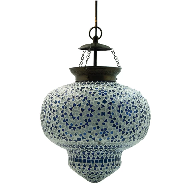 creative co op Glass Mosaic & Metal Pendant Lamp 6' Cord Antique Brass Finish