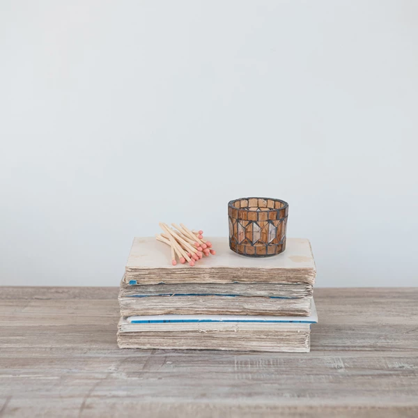 Creative Co Op Glass Mosaic Tealight Holder Brown & Pink