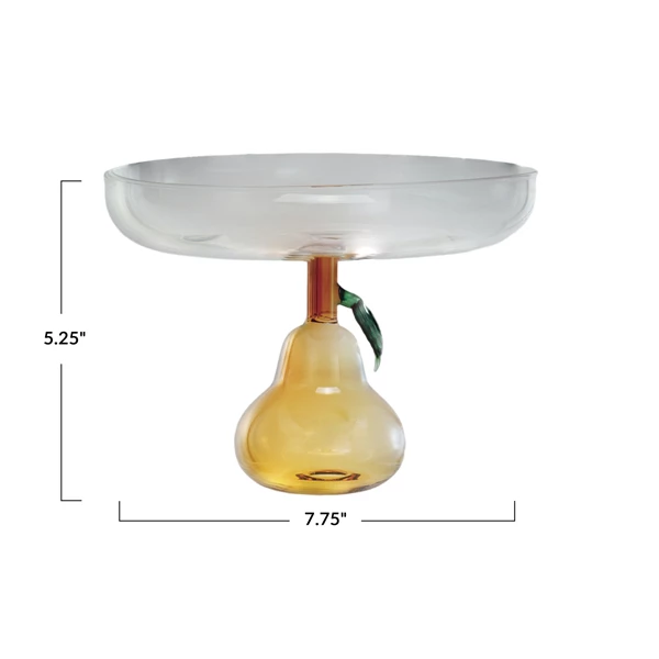 Creative Co Op Glass Pedestal W/ Pear Shaped Base Green & Amber Color