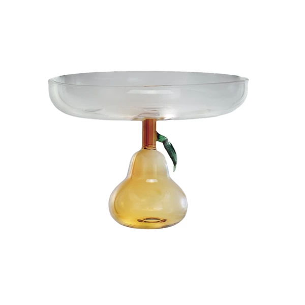 creative co op Glass Pedestal w/ Pear Shaped Base Green & Amber Color