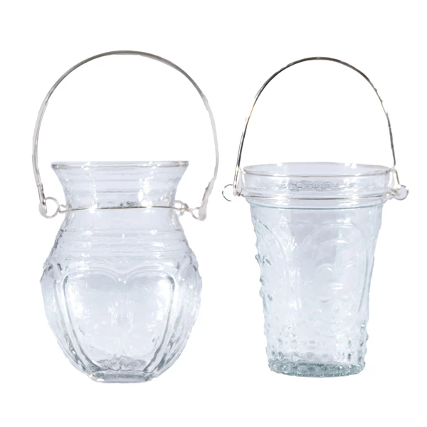 creative co op Hand-Blown Embossed Glass & Hanging Tealight Holder/Vase 2 Styles