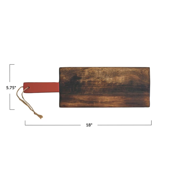 Creative Co Op Hand-Carved Mango Wood Cheese/Cutting Board W/ Enameled Handle & Jute Tie