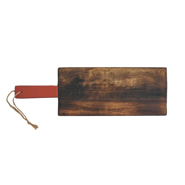 creative co op Hand-Carved Mango Wood Cheese/Cutting Board w/ Enameled Handle & Jute Tie