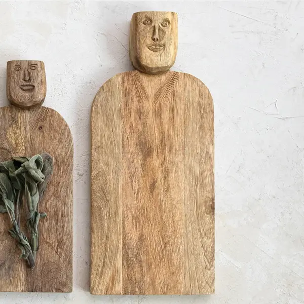 Creative Co Op Hand-Carved Mango Wood Cheese/Cutting Board W/ Face Handle