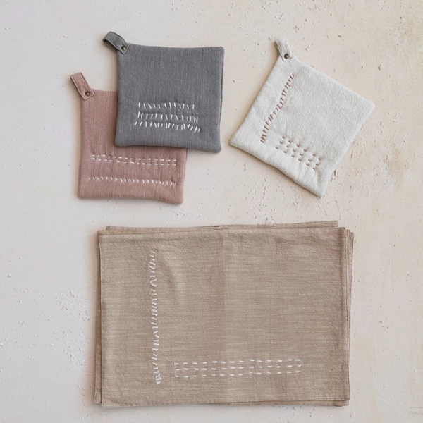 Creative Co Op Hand-Embroidered Cotton Slub Placemat Tan Color