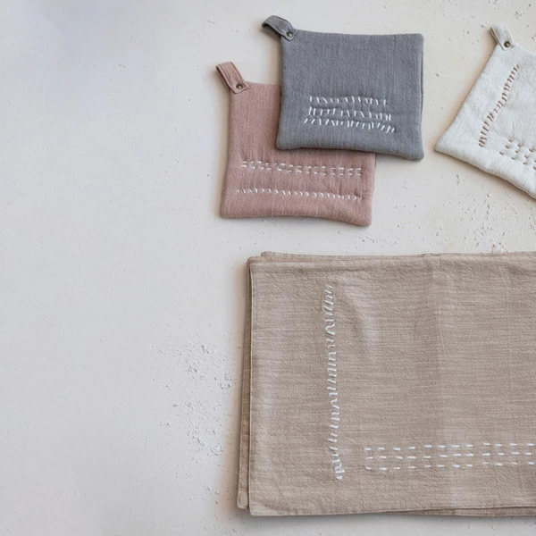 Creative Co Op Hand-Embroidered Cotton Slub Placemat Tan Color