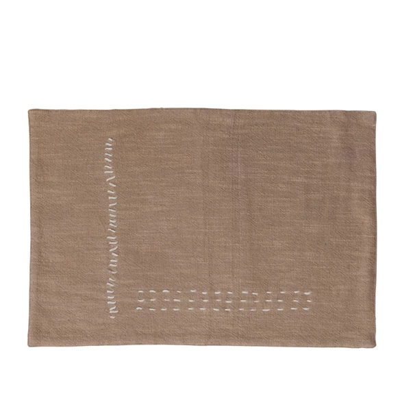 creative co op Hand-Embroidered Cotton Slub Placemat Tan Color