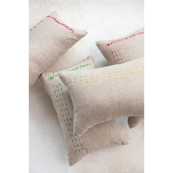 Creative Co Op Hand-Embroidered Linen Blend Lumbar Pillow 4 Colors