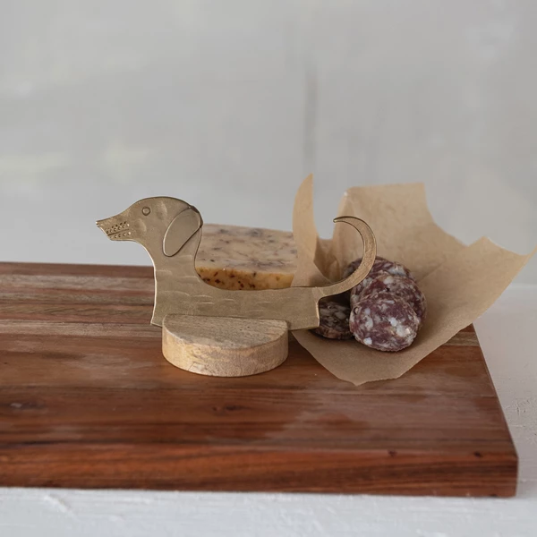 Creative Co Op Hand-Forged Metal Cheese Knife With Mango Wood Stand Set Of 2