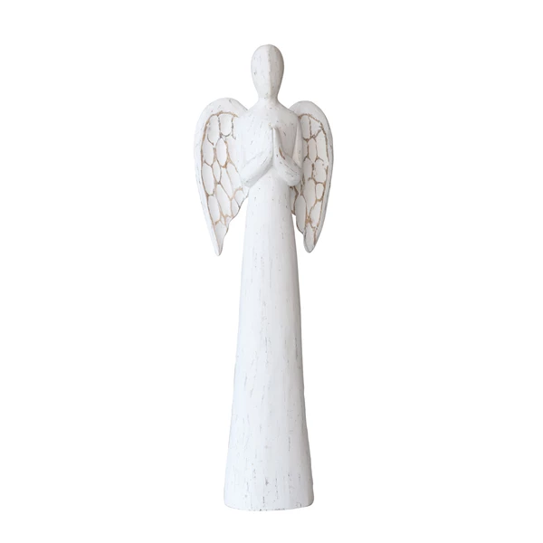 creative co op Hand-Painted Carved Mango Wood Angel Distressed Finish White