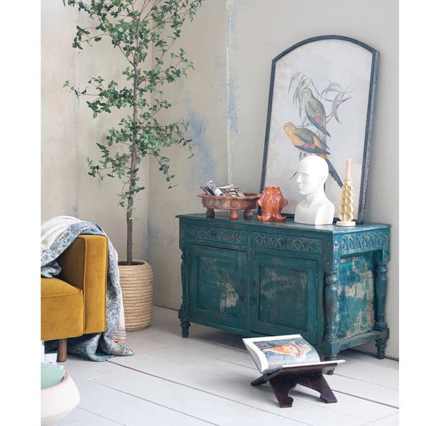 Creative Co Op Hand-Painted Carved Vintage Reproduction Cabinet (Each Will Vary)