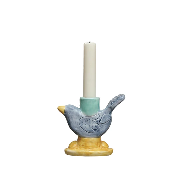 Creative Co Op Hand-Painted Stoneware Bird Taper Holder (Each One Will Vary) ©