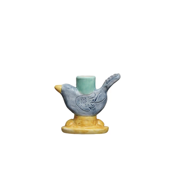 creative co op Hand-Painted Stoneware Bird Taper Holder (Each One Will Vary) ©
